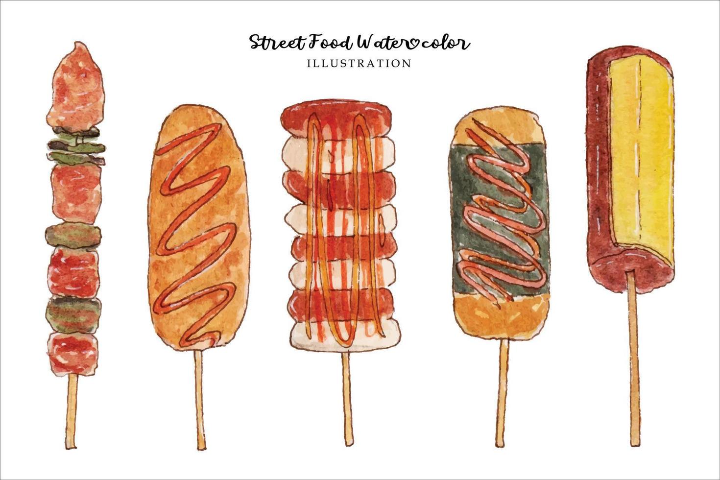 lecker Straße Essen Aquarell skizzieren Illustration vektor