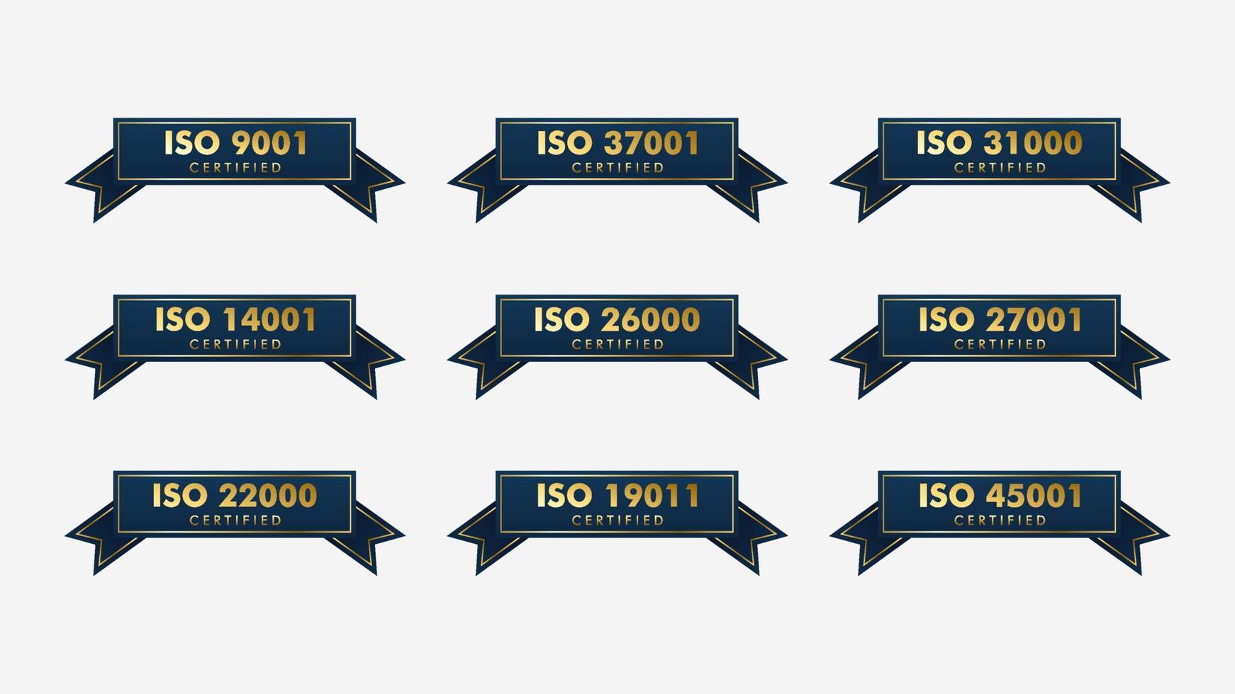 uppsättning av iso certifiering stämpel och etiketter kvalitet förvaltning systemet, iso 9001, iso 22000, iso 14001 vektor
