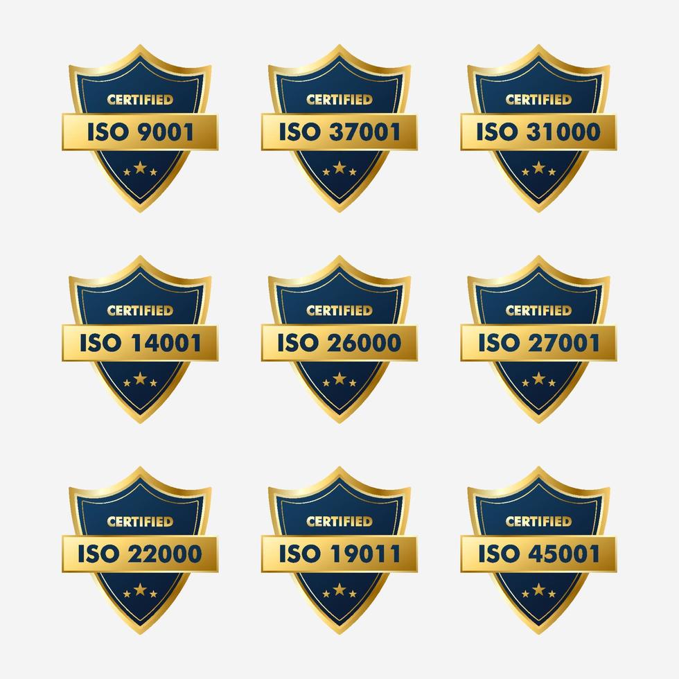 uppsättning av iso certifiering stämpel och etiketter kvalitet förvaltning systemet, iso 9001, iso 22000, iso 14001 vektor