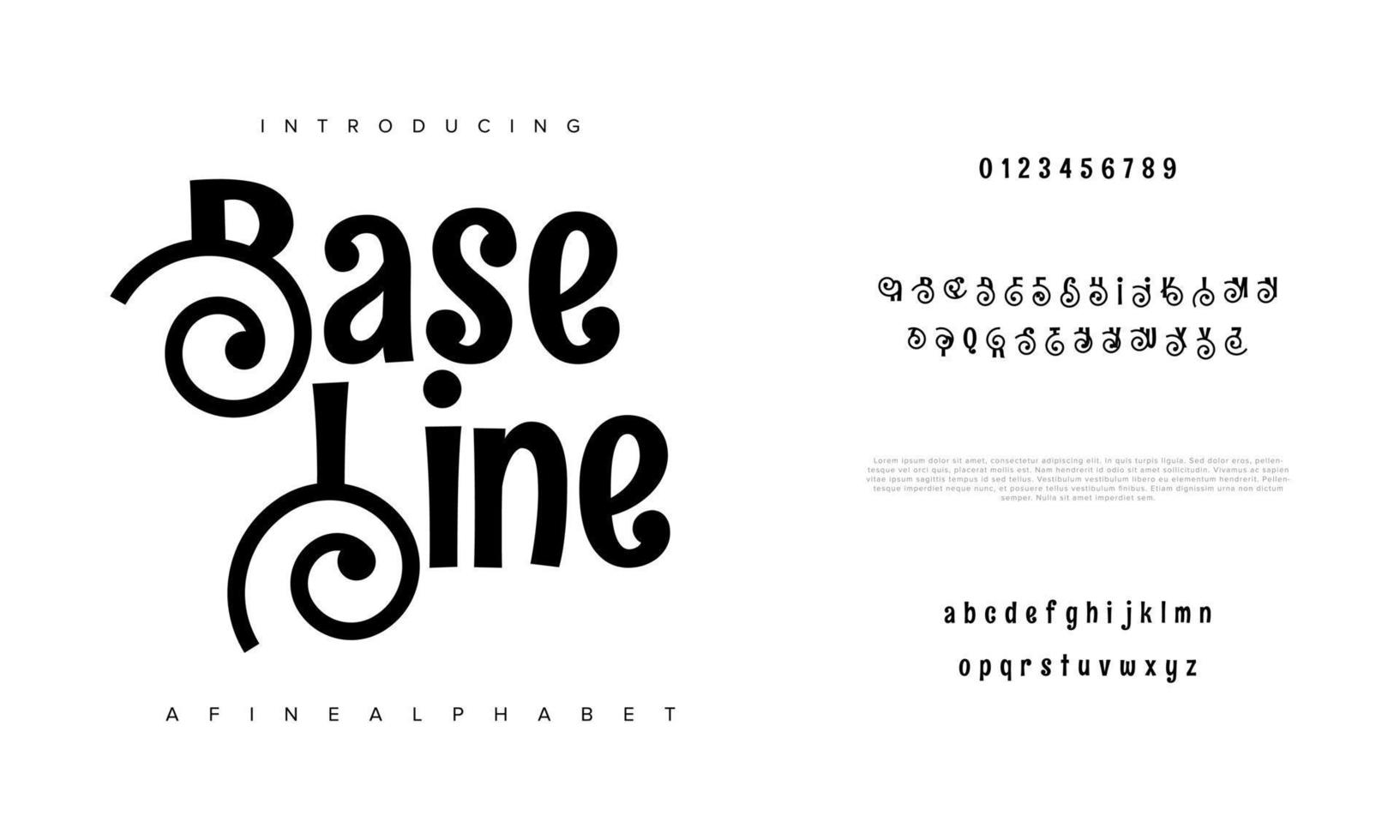 Grundlinie abstrakt Mode Schriftart Alphabet. minimal modern städtisch Schriftarten zum Logo, Marke usw. Typografie Schrift Großbuchstaben Kleinbuchstaben und Nummer. Vektor Illustration