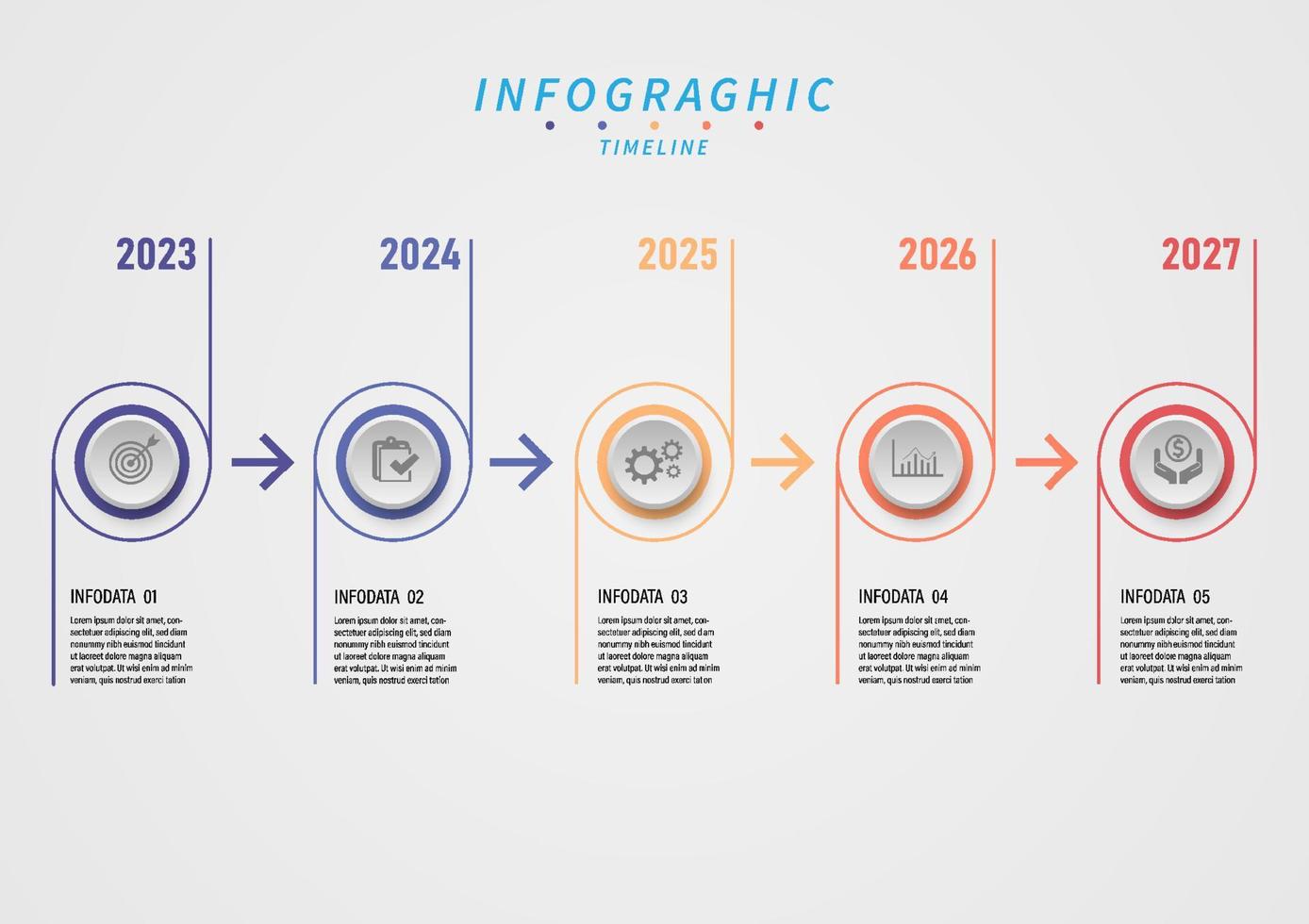 modern infographic tidslinje 5 år cirkel linje mång pastell Färg Centrum ikon navigering pil design för affärer, planering, marknadsföring, finans, investeringar vektor