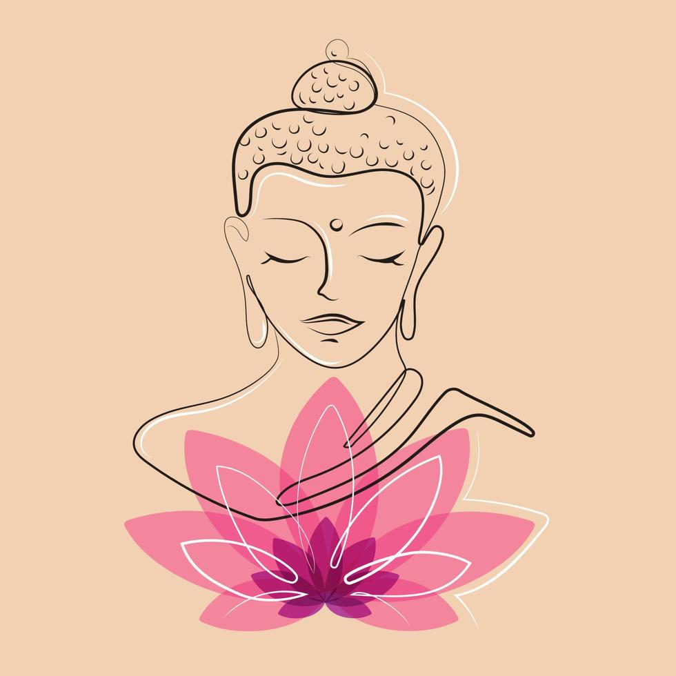 Buddha Kopf Gebell Zeichnung mit Lotus Blume auf Beige nackt hintergrund.buddha skizzieren Zeichnung zum Lok, Druck, Plakat Emblem Design Vektor Illustration