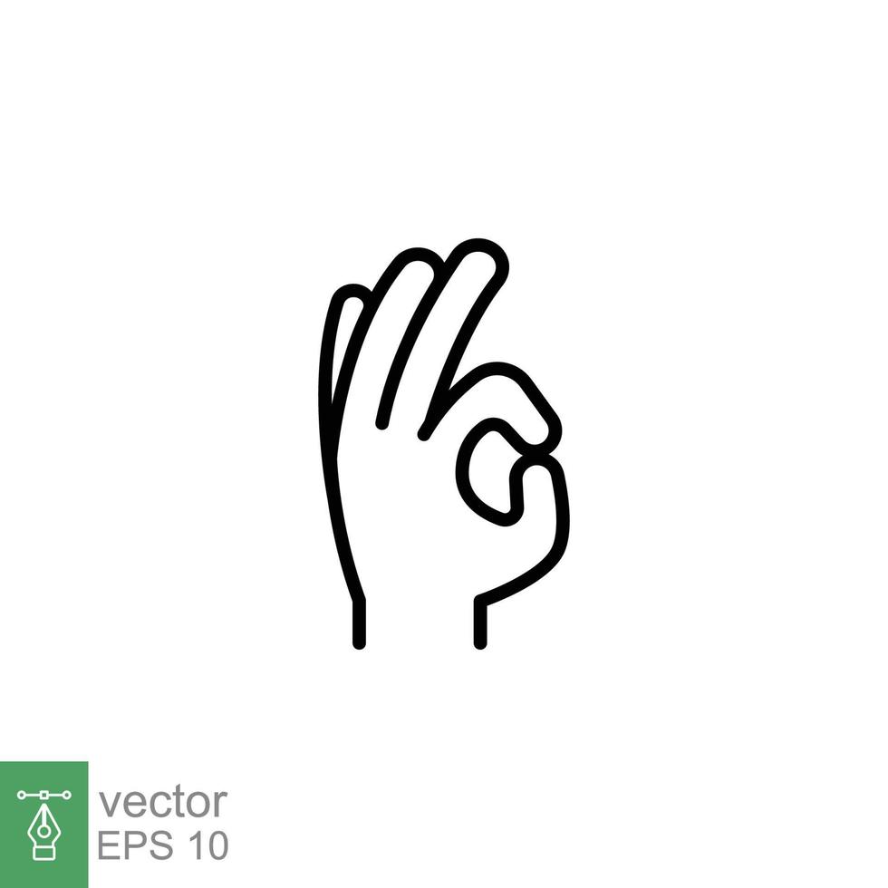 Geste okay Linie Symbol. einfach Gliederung Stil. perfekt, Finger hoch, fein Signal, danken Du, Hand OK. linear Symbol. Vektor Illustration isoliert auf Weiß Hintergrund. eps 10.