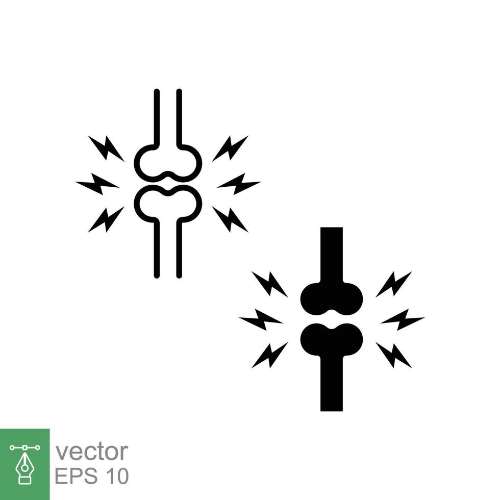 Joint Schmerzen eben Symbol. einfach Gliederung und solide Stil. Knochen, Verletzung, Entzündung, Arthritis Konzept. dünn Linie, Silhouette, Glyphe Symbol. Vektor Illustration isoliert auf Weiß Hintergrund. eps 10.