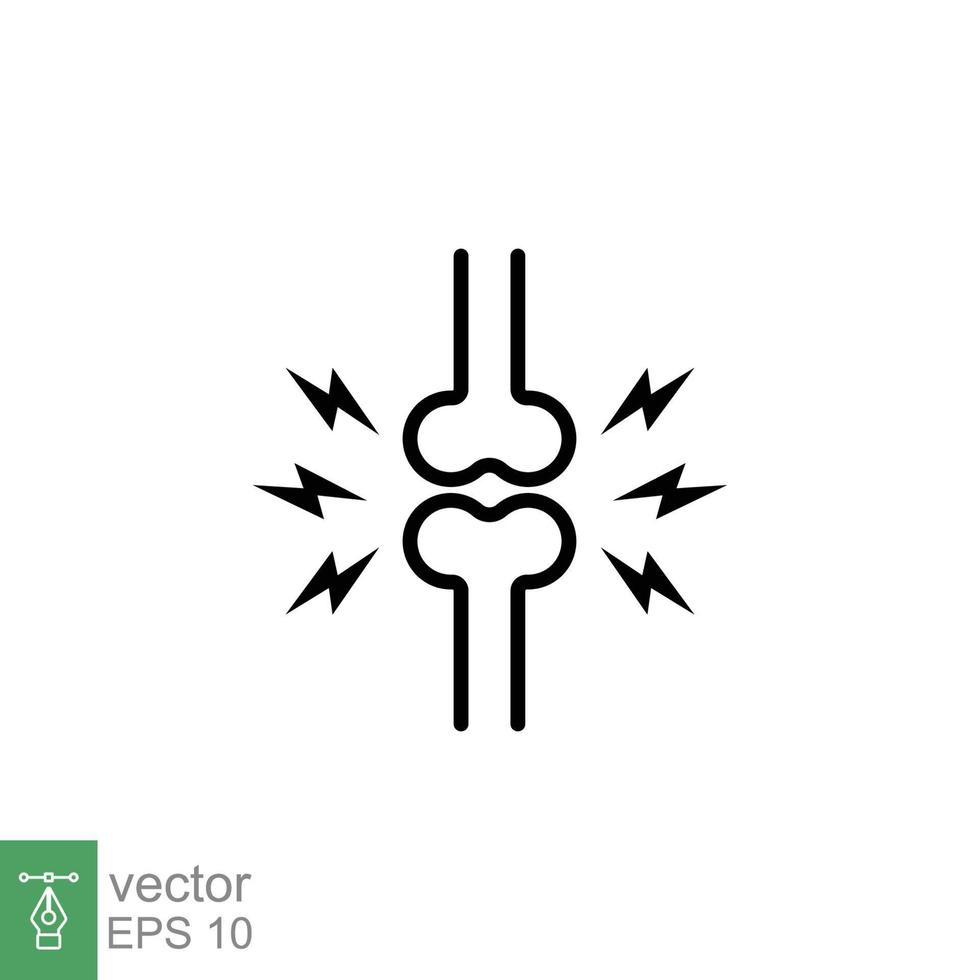 Joint Schmerzen Linie Symbol. einfach Gliederung Stil. Knochen, Verletzung, Erkrankung, Entzündung, Skelett, schmerzen, Knie, Arthritis Konzept. linear Symbol. Vektor Illustration isoliert auf Weiß Hintergrund. eps 10.