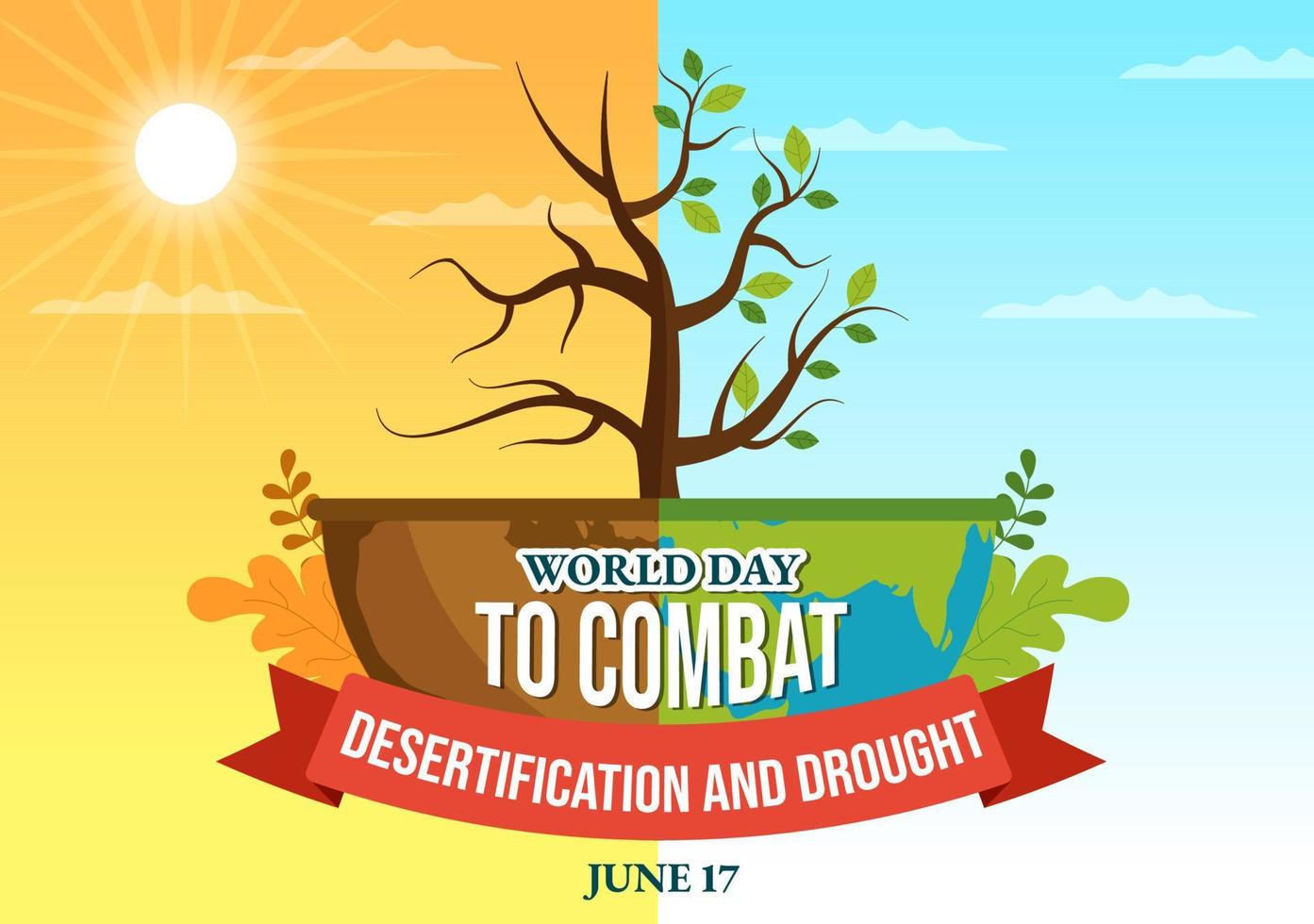 Welt Tag zu Kampf Desertifikation und Dürre Vektor Illustration mit drehen das Wüste in fruchtbar Land und Weiden im Hand gezeichnet Illustration
