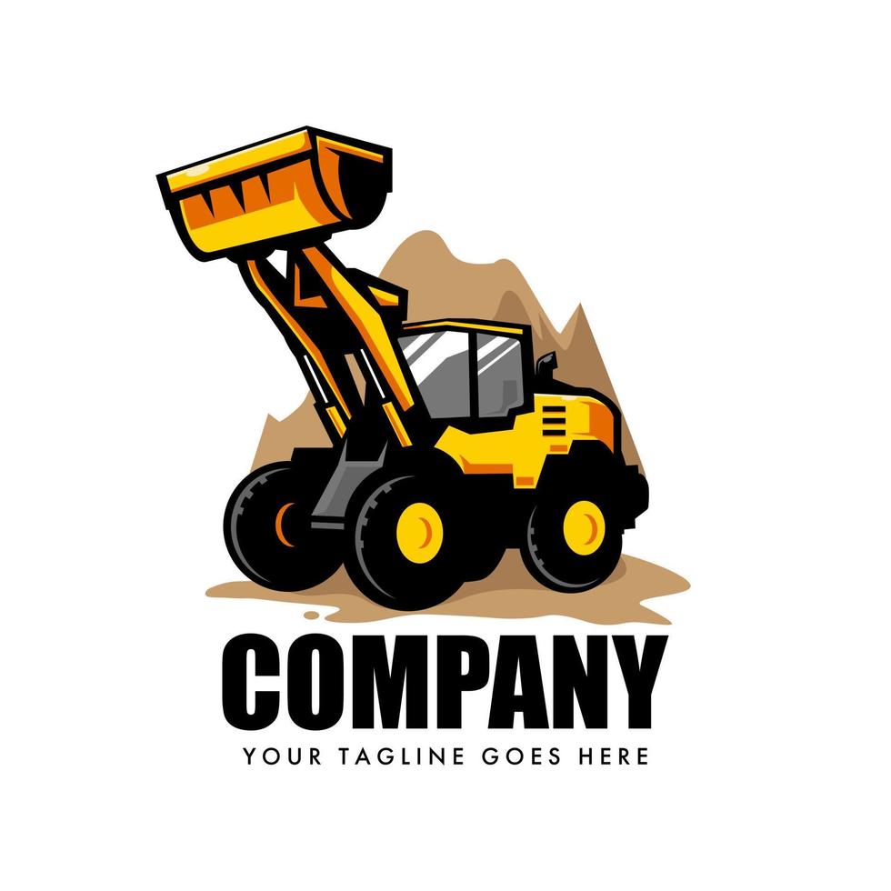 Bulldozer Logo Design Vektor zum Konstruktion Unternehmen. Rad Traktor Bulldozer