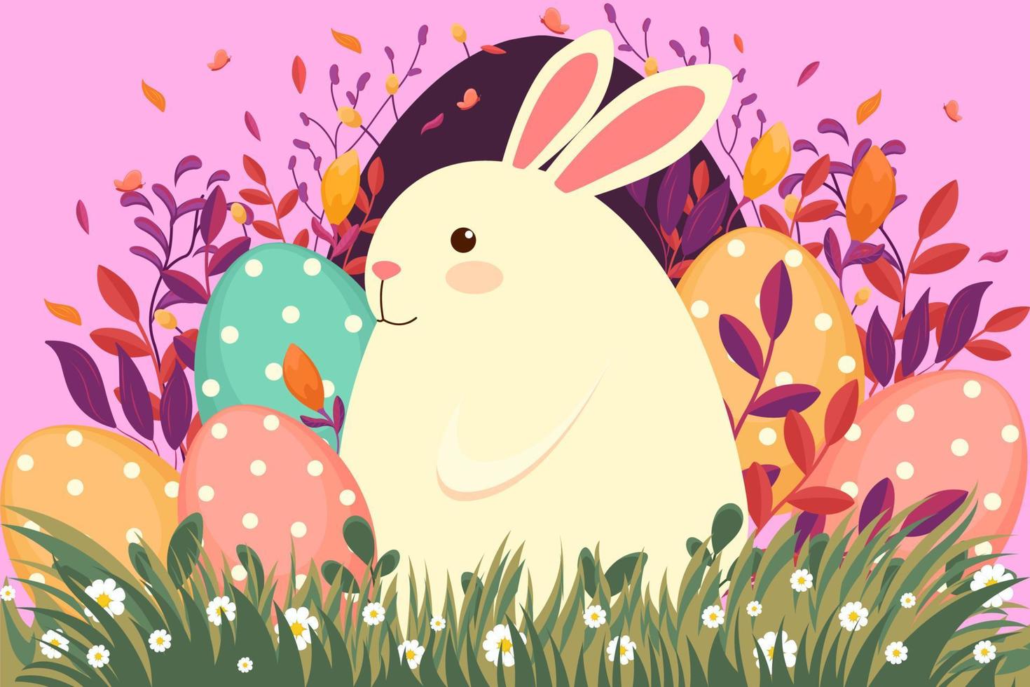 Ostern Illustration mit Hase, Blumen, Ostern Eier, Hintergrund, Banner oder saisonal Karte, Frühling Illustration, Urlaub Illustration vektor