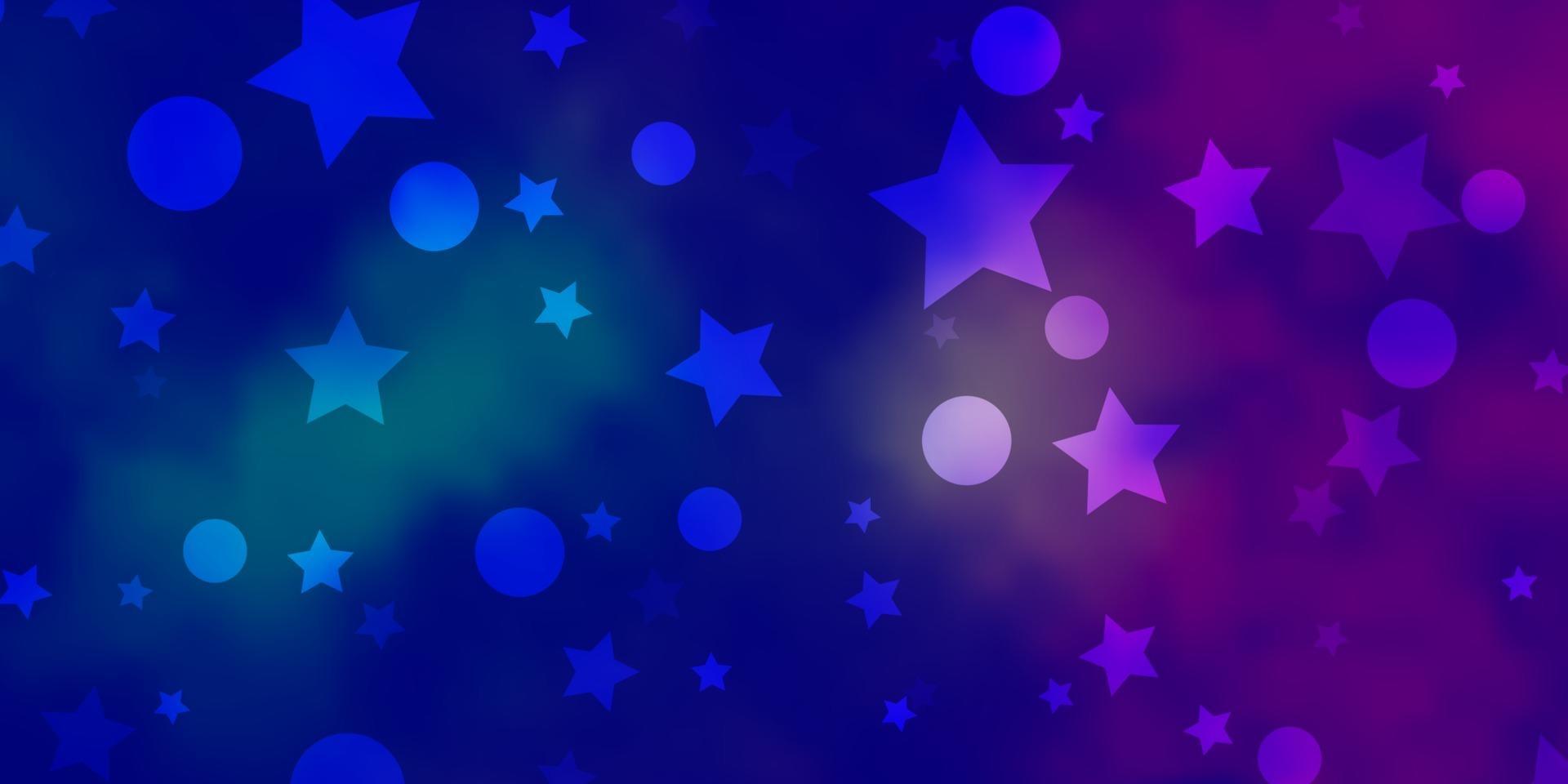 hellrosa, blauer Vektorhintergrund mit Kreisen, Sternen. vektor