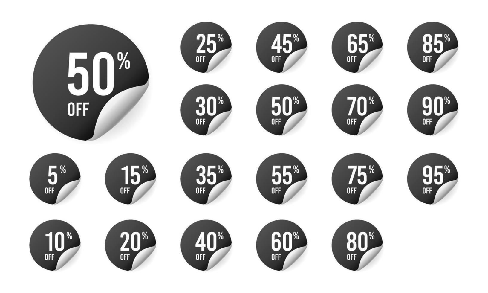 uppsättning av klistermärken. procent rabatt cirkel svart etiketter. vektor illustration.