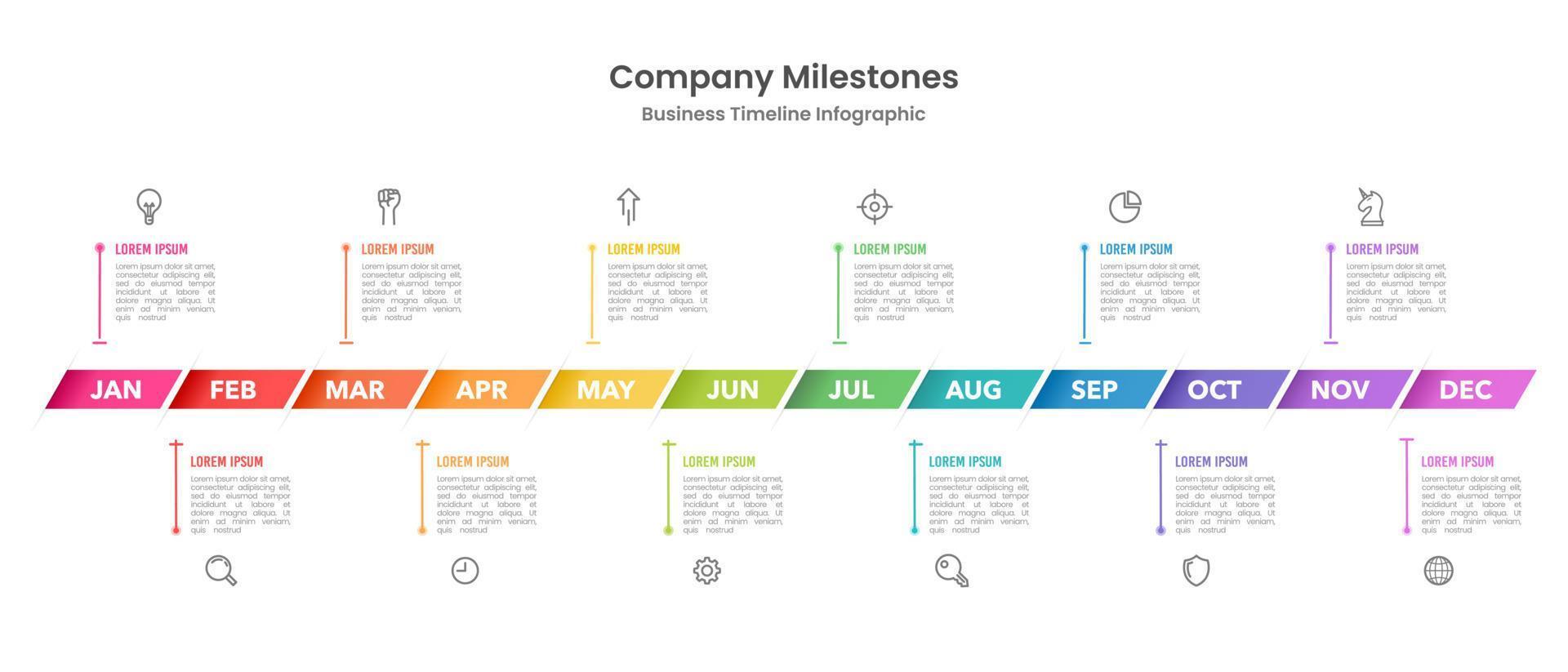 12 Monate horizontal Infografik Unternehmen strategisch planen und Marketing. Vektor Illustration.