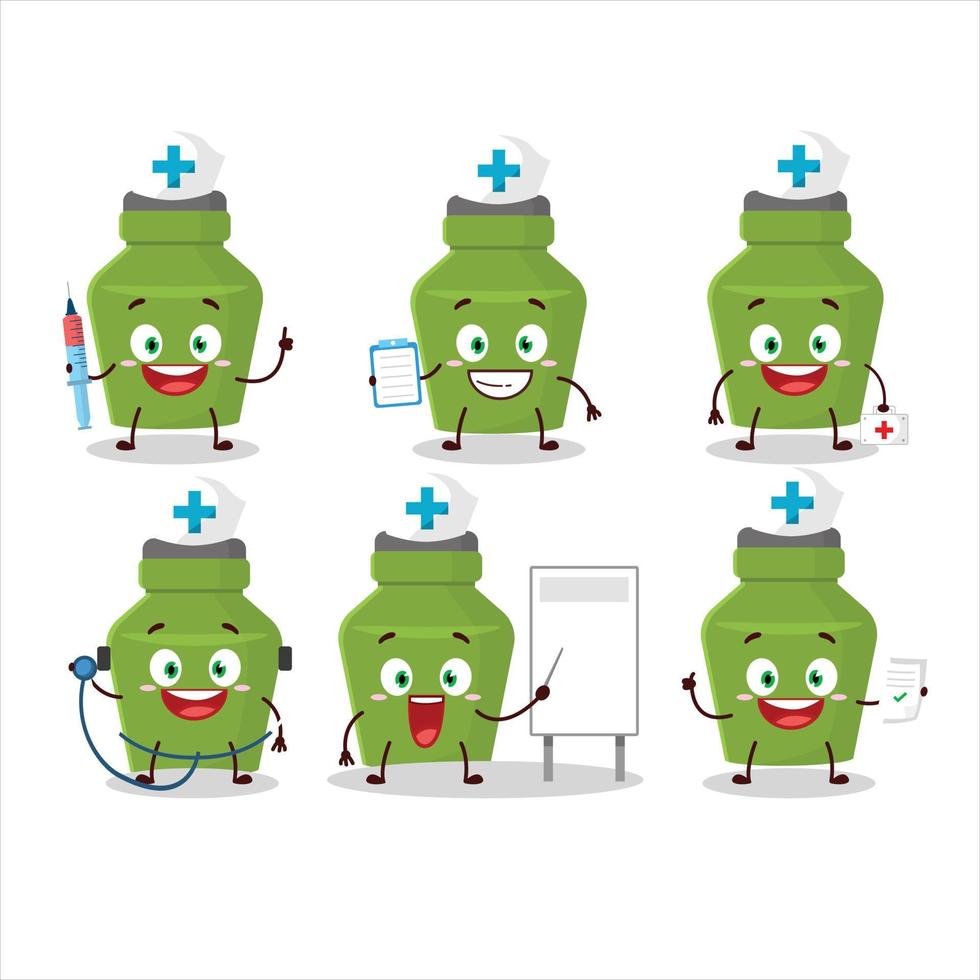 Arzt Beruf Emoticon mit Grün trinken Flasche Karikatur Charakter vektor