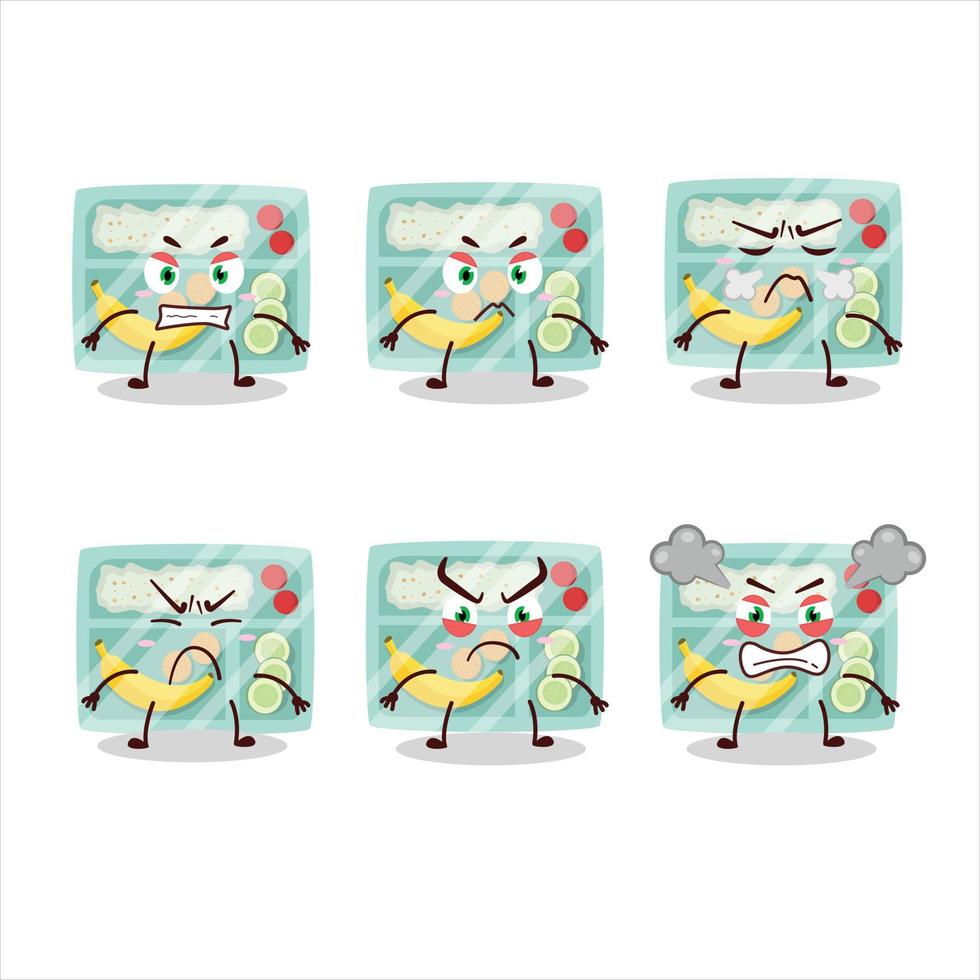 lunch låda tecknad serie karaktär med olika arg uttryck vektor