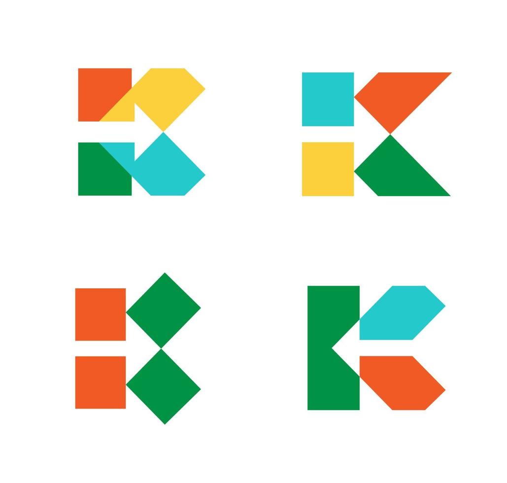 första bokstaven k med pilen färgglada logotyp samling vektor illustration set