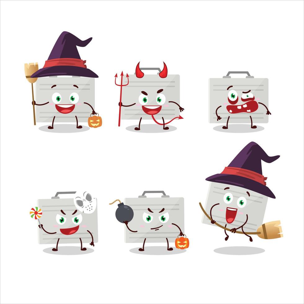 Halloween Ausdruck Emoticons mit Karikatur Charakter von Silber Koffer vektor