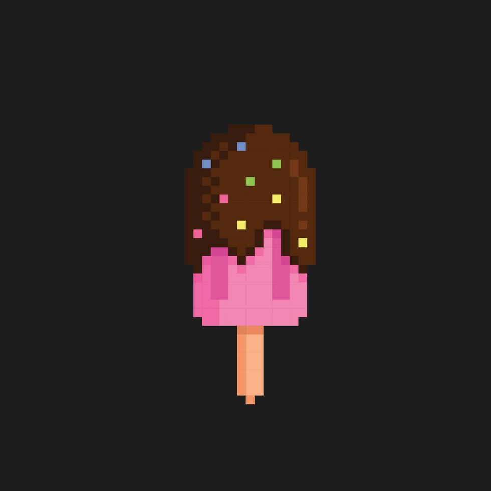 Eis Sahne mit Erdbeere Geschmack und Schokolade Sahne im Pixel Kunst Stil vektor