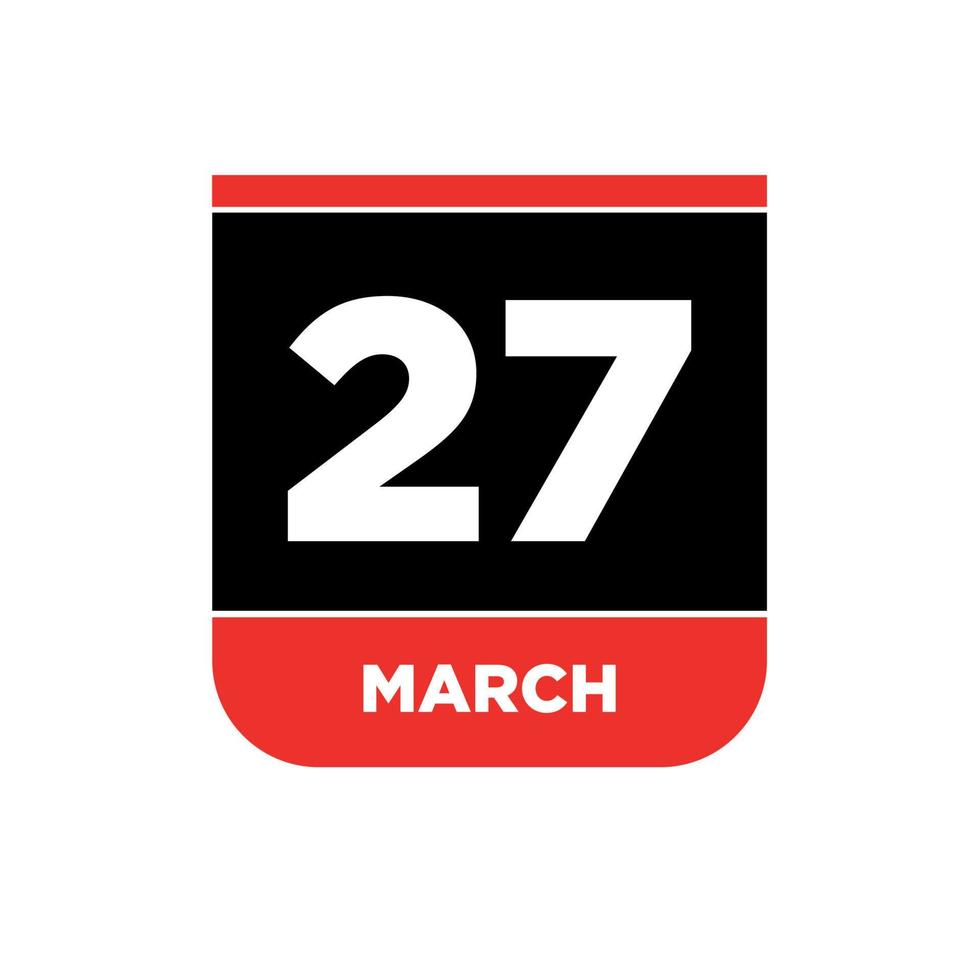 27 .. März Tag Symbol. Tag 27 von März Kalender. vektor