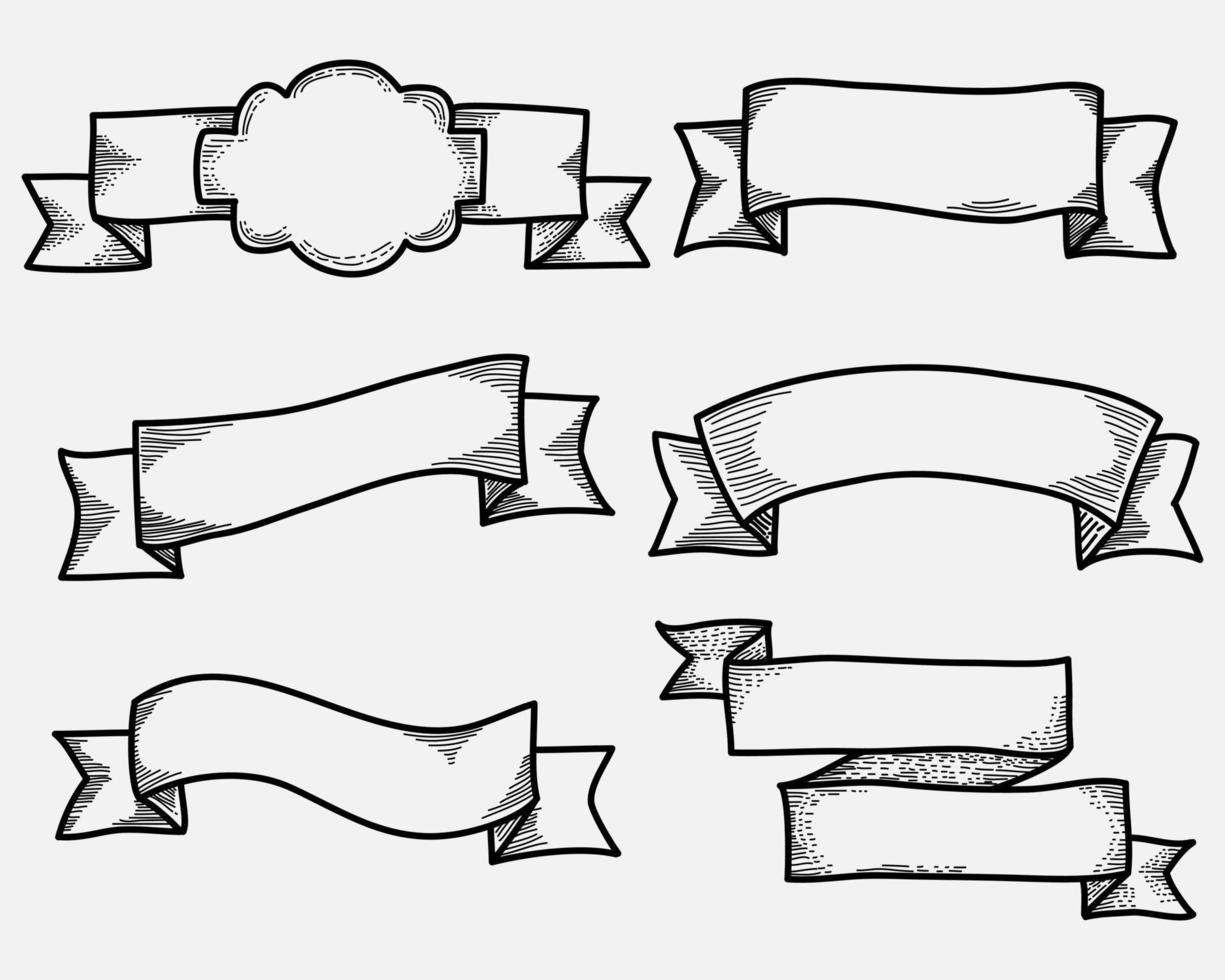hand dragen av klotter uppsättning tom årgång band, märken, gränser, baner. vektor illustration