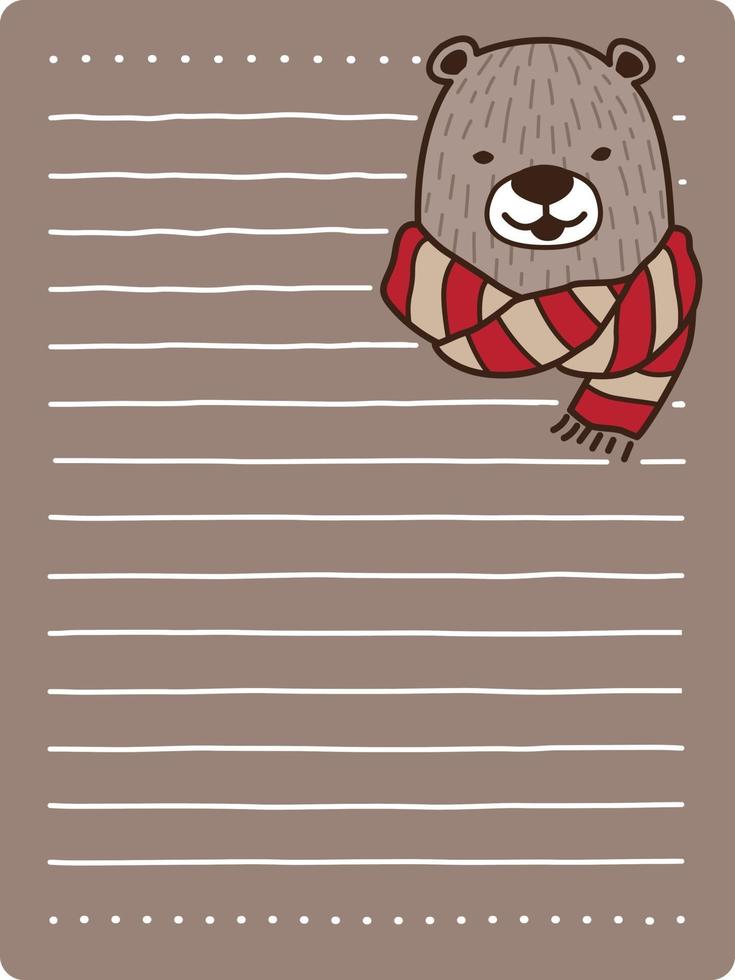 björn med scarf anteckningsbok pappersmall vektor