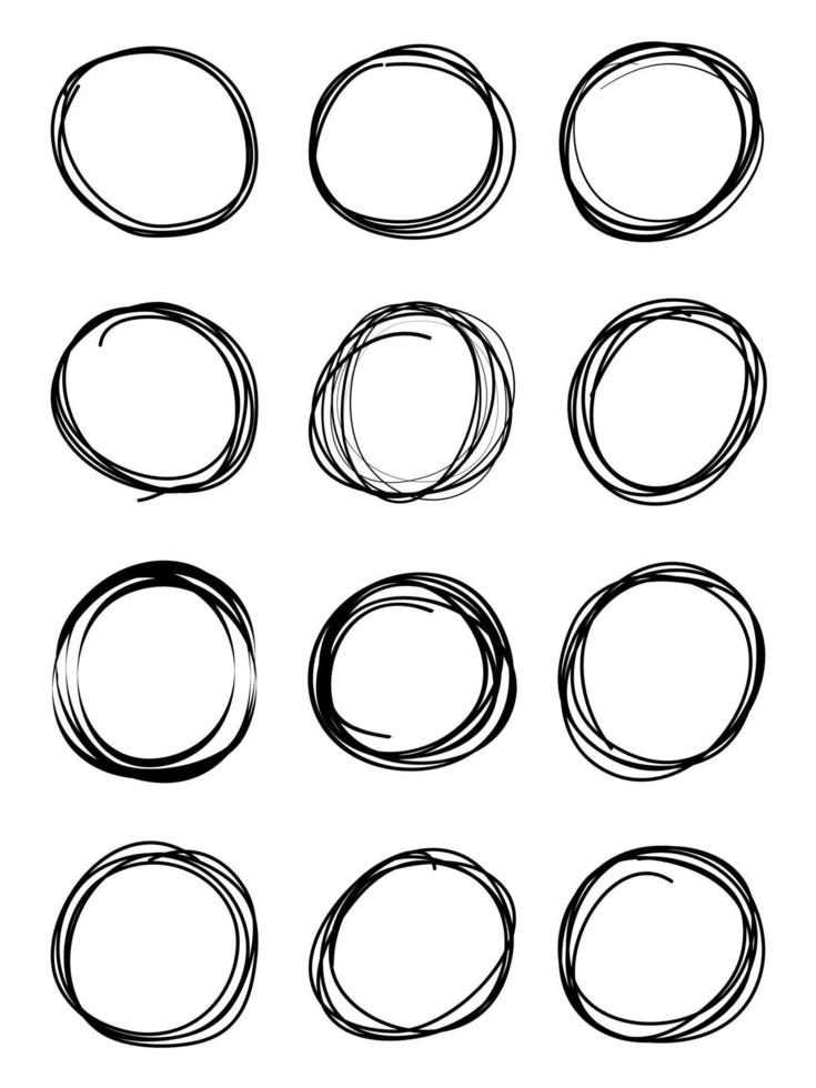 Hand gezeichnet kritzeln Linie Kreise. Gekritzel kreisförmig zum Botschaft Hinweis Kennzeichen Design Element. Vektor Illustration