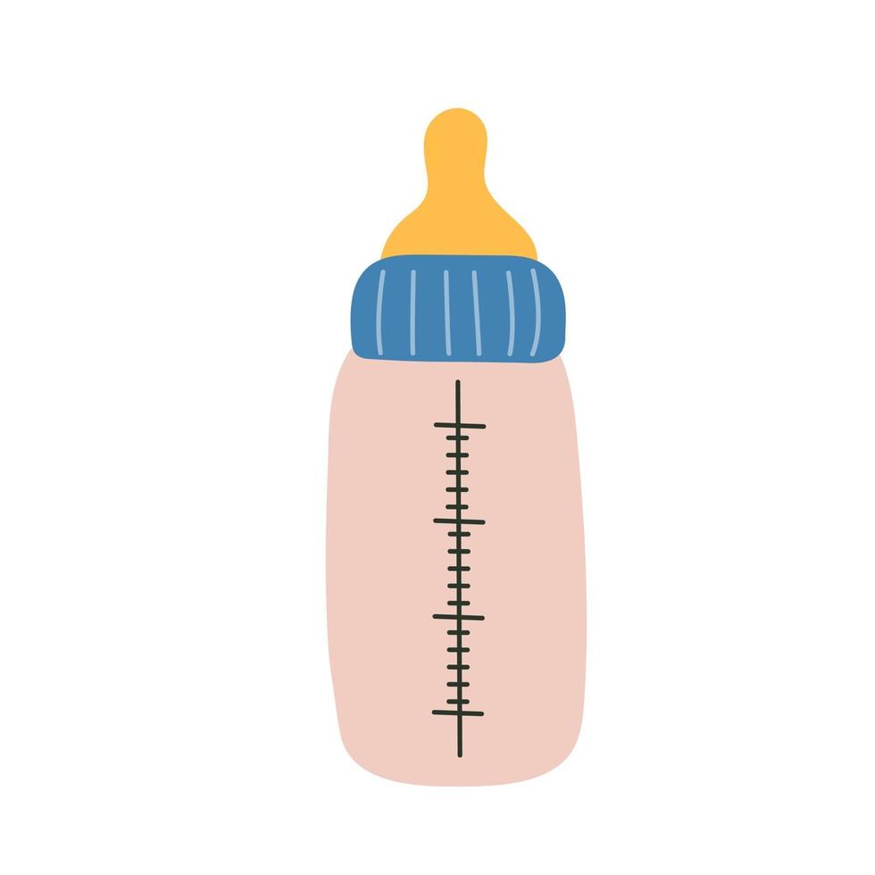 Babyflasche für Milch oder Mischungen, Babynahrungsutensilien, Artikel für Kinder, Vektor-ClipArt. vektor