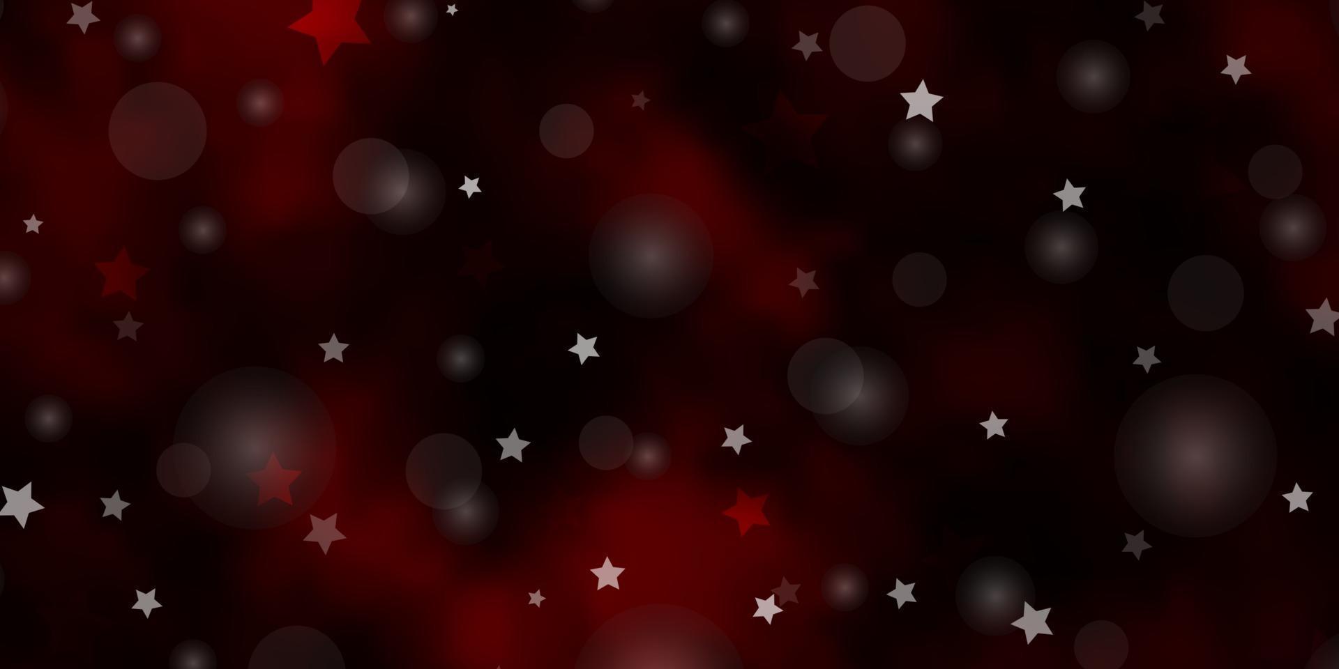 mörk röd vektor bakgrund med cirklar, stjärnor.