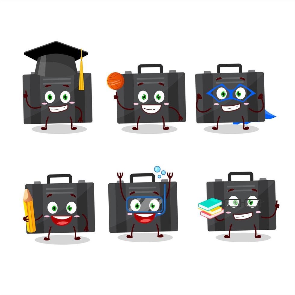 skola studerande av svart resväska tecknad serie karaktär med olika uttryck vektor