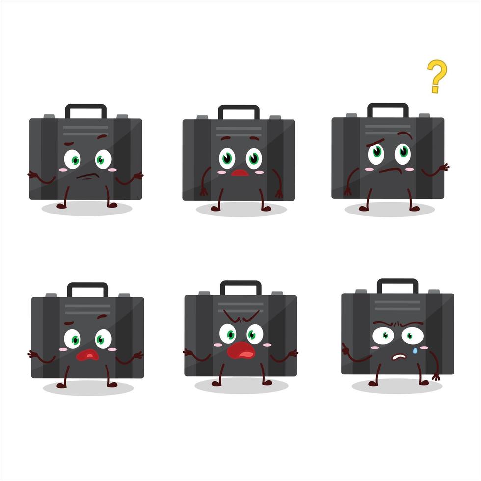 tecknad serie karaktär av svart resväska med Vad uttryck vektor