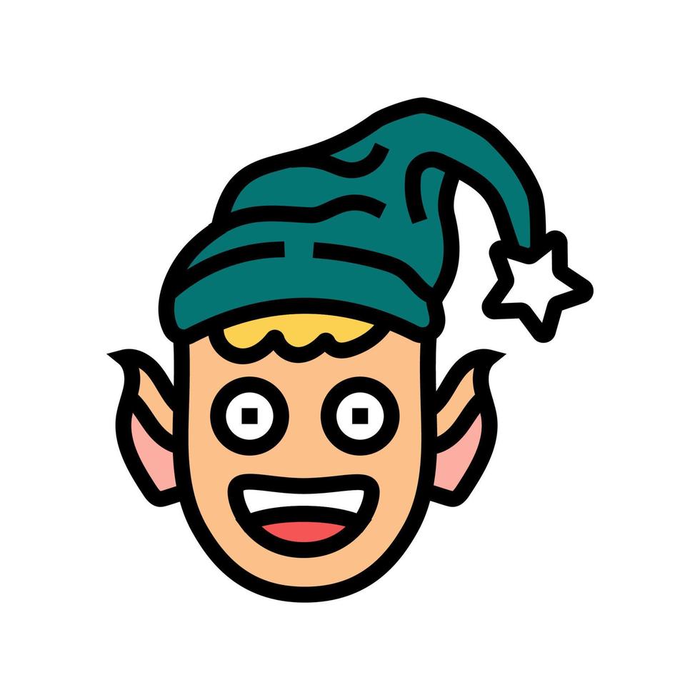 Kopf Elf Weihnachten süß Farbe Symbol Vektor Illustration