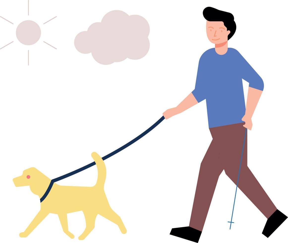 de pojke är tar hans hund för en promenad. vektor
