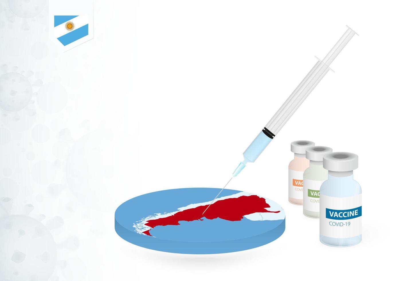 vaccination i argentina med annorlunda typ av covid-19 vaccin. begrepp med de vaccin injektion i de Karta av argentina. vektor