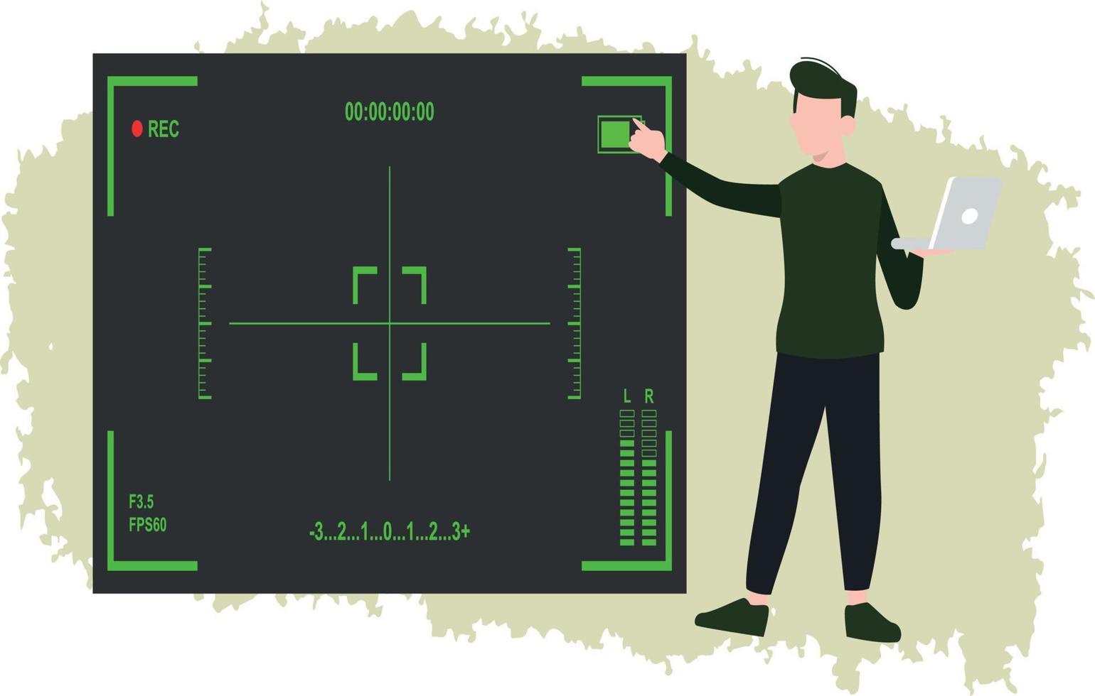 das Junge sieht aus beim das Radar Bildschirm. vektor