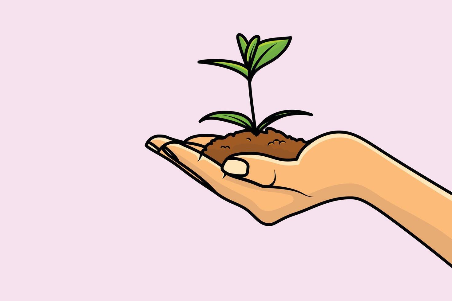 kvinnor hand innehav grön växt och jord vektor illustration. människor natur ikon begrepp. tillväxt begrepp. miljö vänlig symbol. hand innehav växt. tillväxt begrepp vektor design.