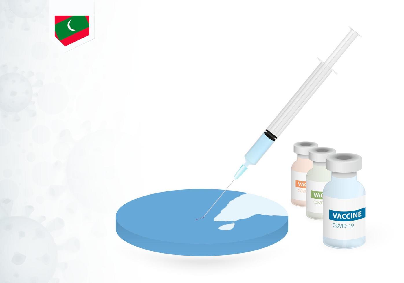 vaccination i maldiverna med annorlunda typ av covid-19 vaccin. begrepp med de vaccin injektion i de Karta av maldiverna. vektor
