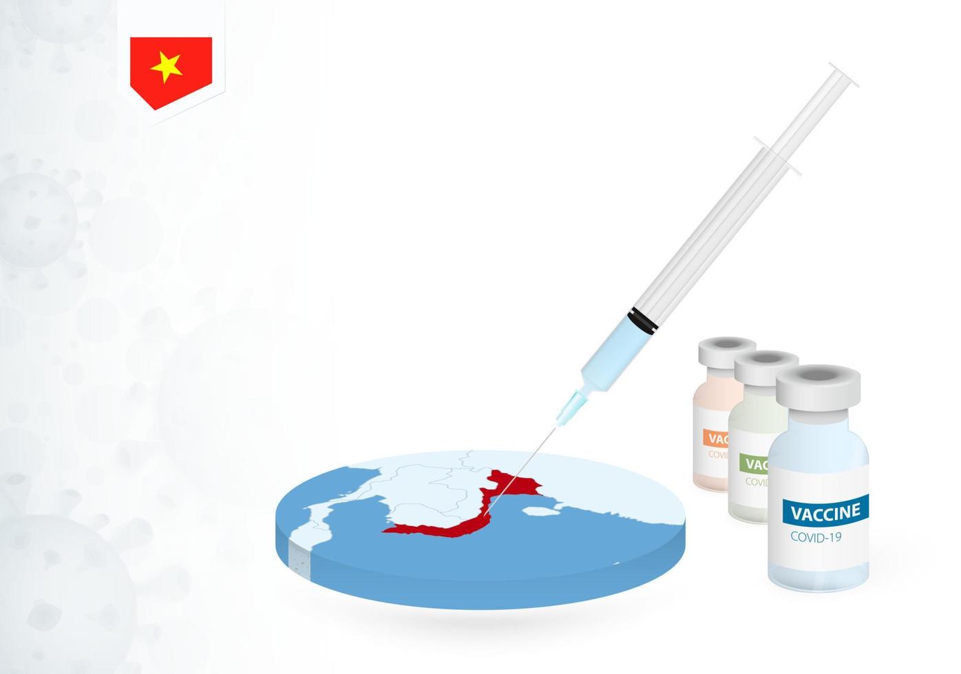 Impfung im Vietnam mit anders Art von covid-19 Impfung. Konzept mit das Impfstoff Injektion im das Karte von Vietnam. vektor