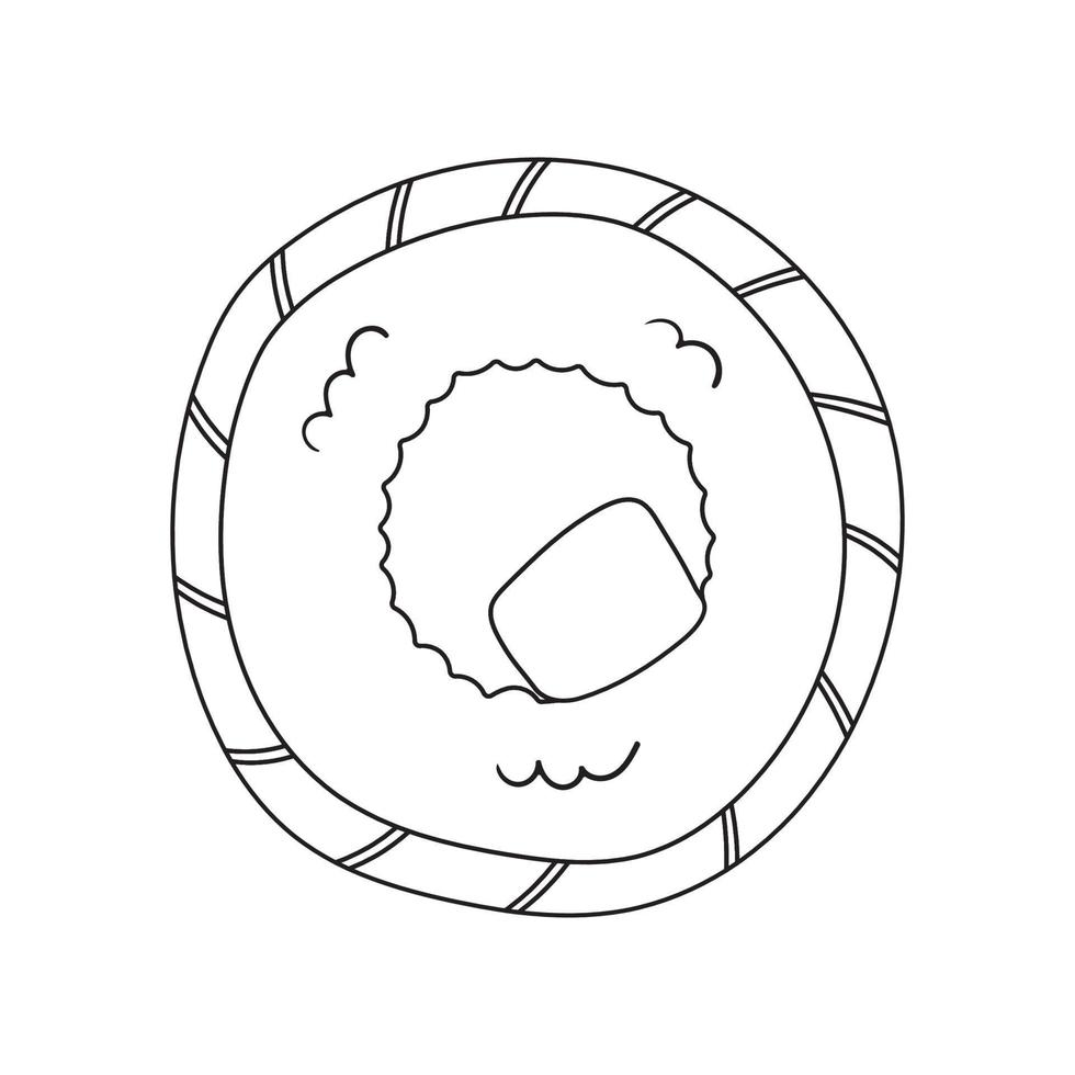 ett sushi rulla med lax i tecknad serie klotter platt stil. vektor japansk mat illustration.