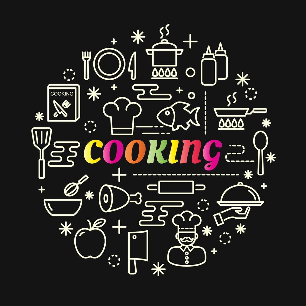 matlagning färgglada lutning bokstäver med ikoner set vektor