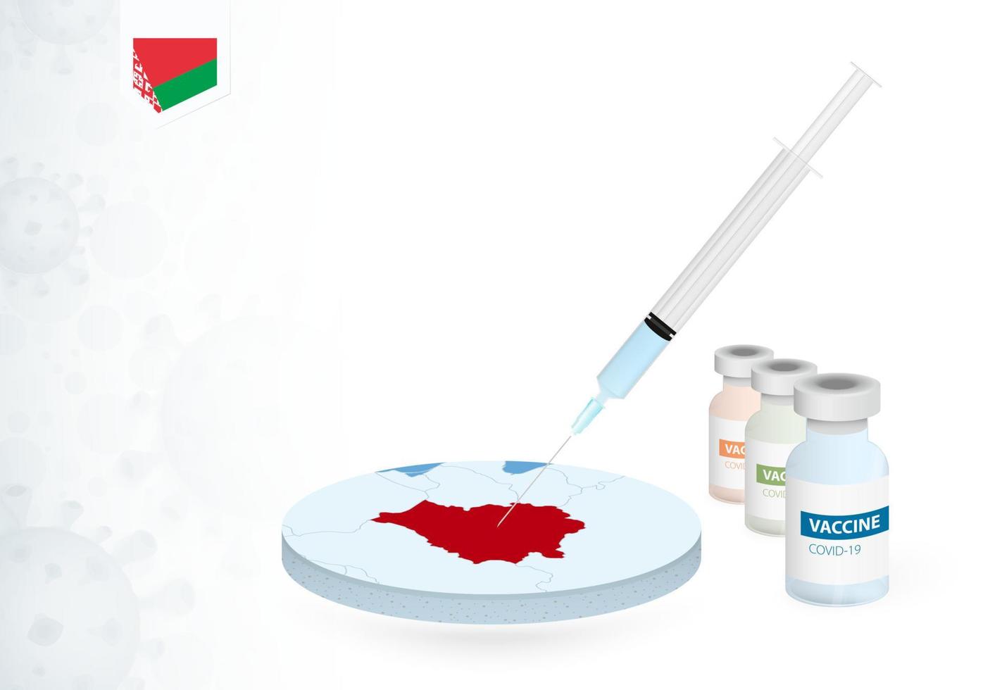 vaccination i Vitryssland med annorlunda typ av covid-19 vaccin. begrepp med de vaccin injektion i de Karta av belarus. vektor