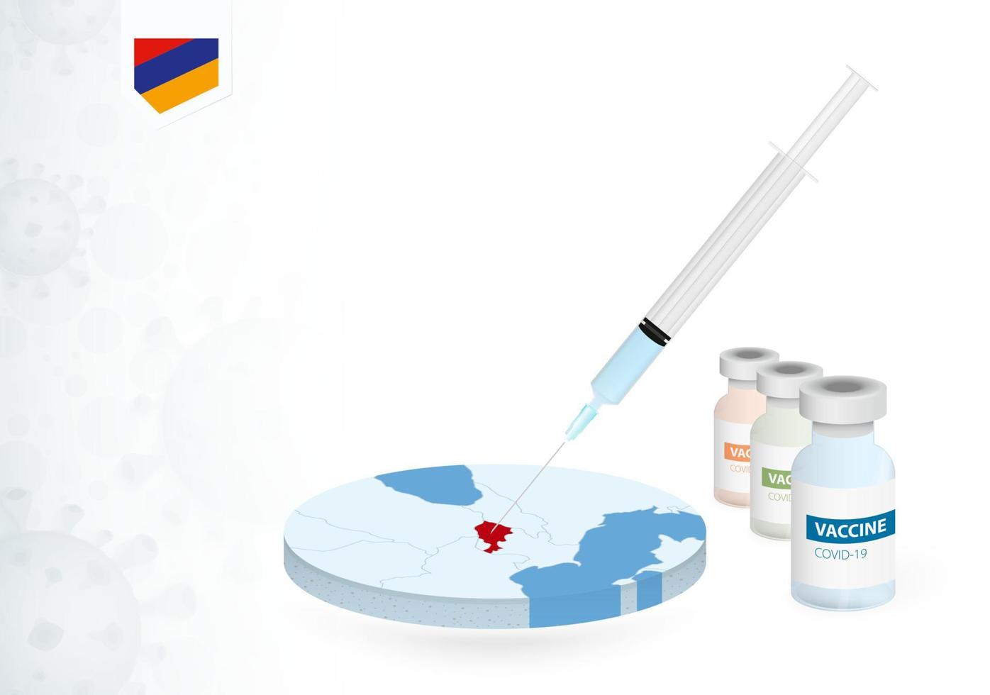 vaccination i armenia med annorlunda typ av covid-19 vaccin. begrepp med de vaccin injektion i de Karta av armenien. vektor