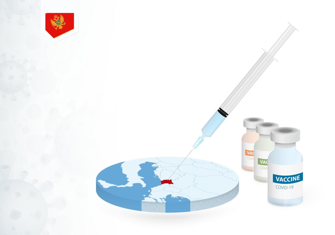 vaccination i monte med annorlunda typ av covid-19 vaccin. begrepp med de vaccin injektion i de Karta av montenegro. vektor