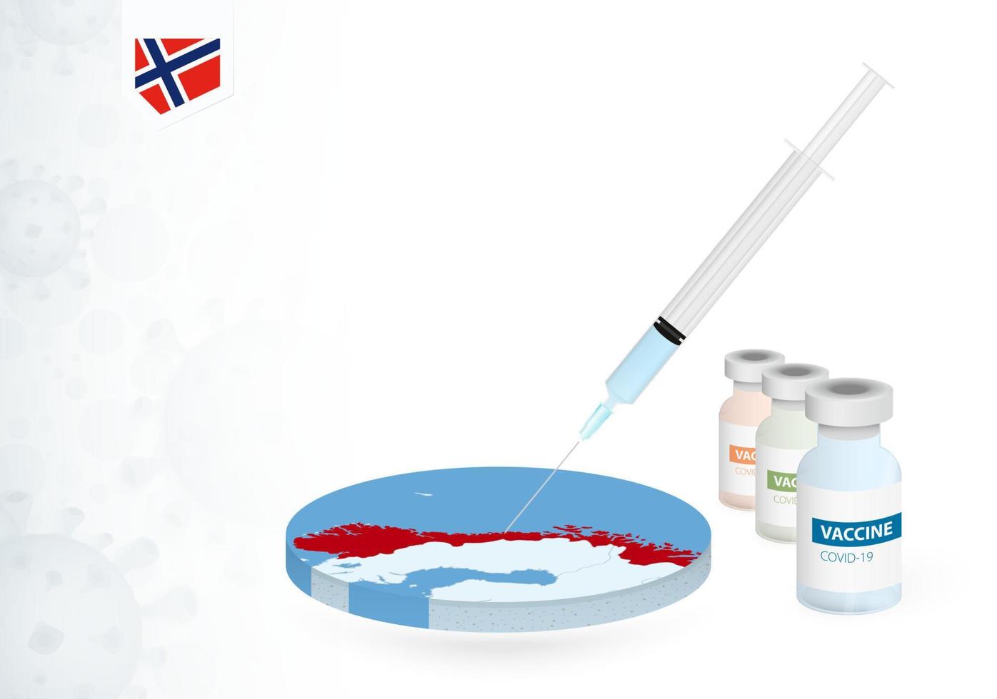 vaccination i Norge med annorlunda typ av covid-19 vaccin. begrepp med de vaccin injektion i de Karta av Norge. vektor