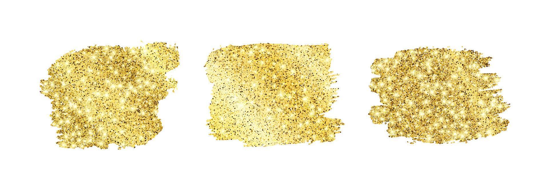 einstellen von drei golden glänzend Abstriche auf ein Weiß Hintergrund. Hintergrund mit Gold funkelt und funkeln Wirkung. leeren Raum zum Ihre Text. Vektor Illustration