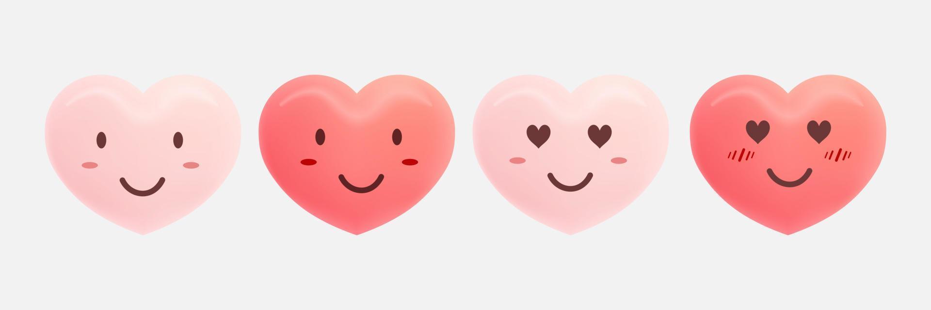 uppsättning av söt hjärta tecknad serie design. rosa och röd hjärta ikon symbol. söt rolig hjärta uttryck ansikte ClipArt klistermärke design vektor illustration
