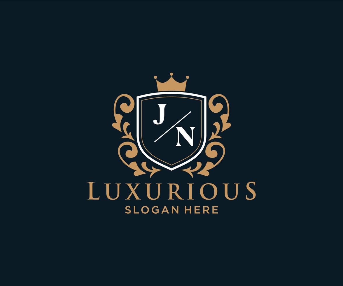 första jn brev kunglig lyx logotyp mall i vektor konst för restaurang, kungligheter, boutique, Kafé, hotell, heraldisk, Smycken, mode och Övrig vektor illustration.