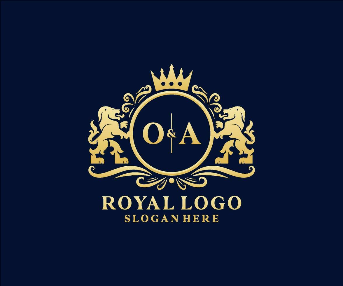 första oa brev lejon kunglig lyx logotyp mall i vektor konst för restaurang, kungligheter, boutique, Kafé, hotell, heraldisk, Smycken, mode och Övrig vektor illustration.