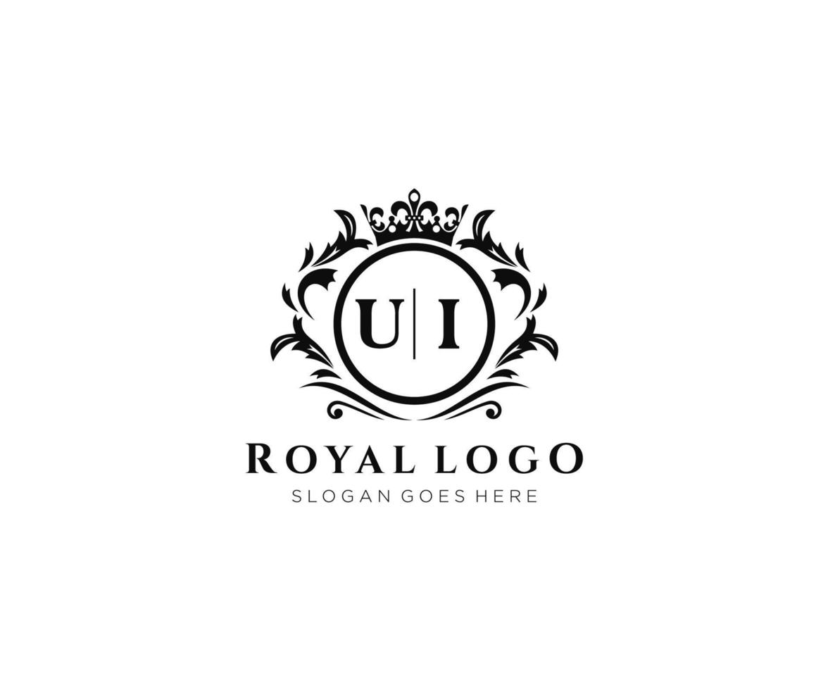 första ui brev lyxig varumärke logotyp mall, för restaurang, kungligheter, boutique, Kafé, hotell, heraldisk, Smycken, mode och Övrig vektor illustration.