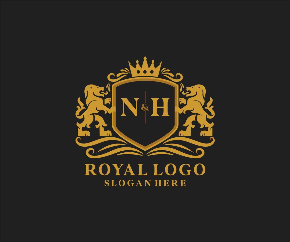 Initiale nh Buchstabe Löwe königliche Luxus-Logo-Vorlage in Vektorgrafiken für Restaurant, Lizenzgebühren, Boutique, Café, Hotel, heraldisch, Schmuck, Mode und andere Vektorillustrationen. vektor
