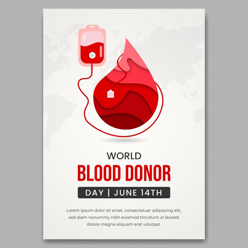 värld blod givare dag juni 14:e med blod väska och blod släppa illustration affisch design vektor