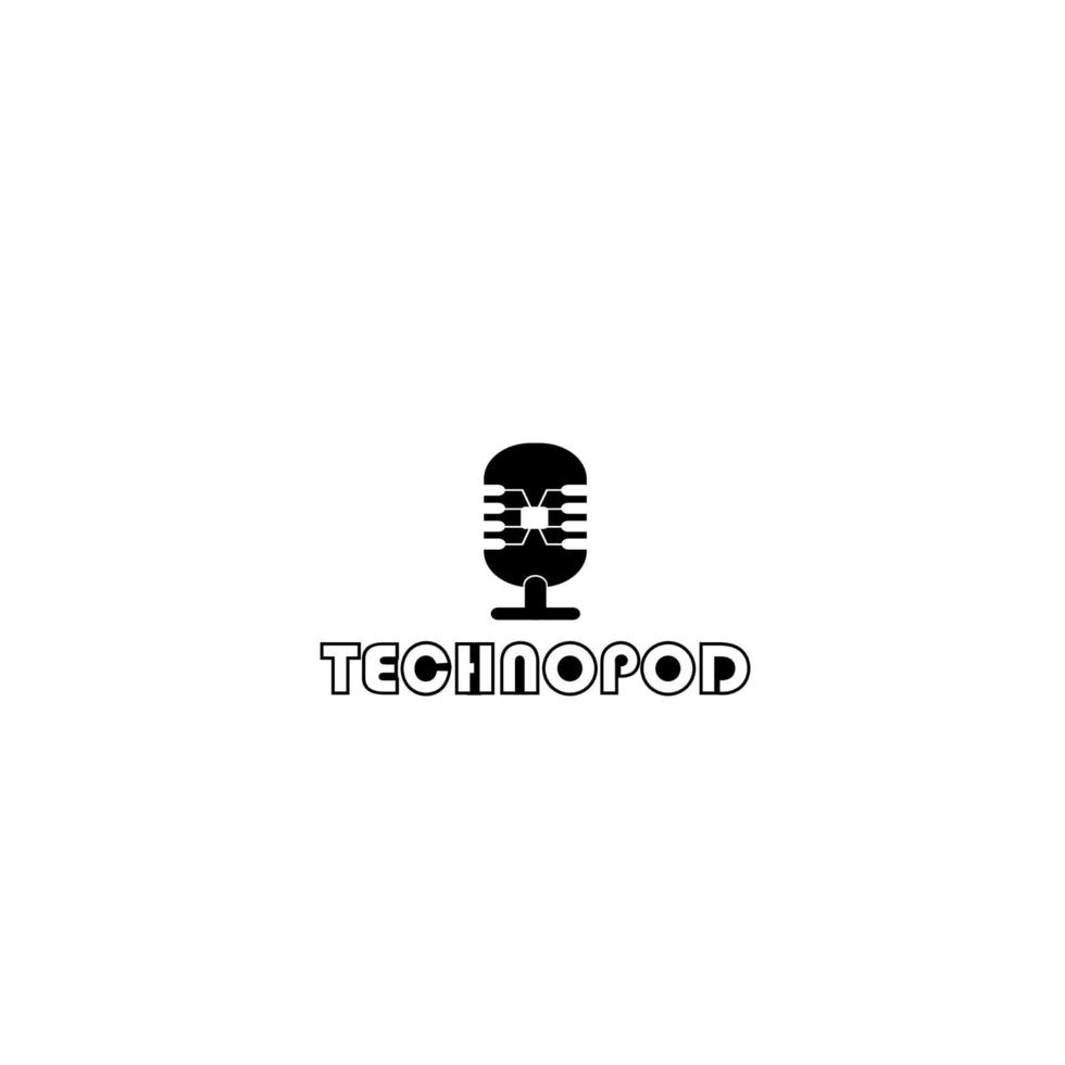 Das Mikrofonsymbol in einem modischen flachen Stil ist vor dem Hintergrund isoliert. Logo, Anwendung, Benutzeroberfläche. Podcast-Radio-Symbol. Studio-Mikrofon-Tisch Broadcast-Podcast-Text. vektor
