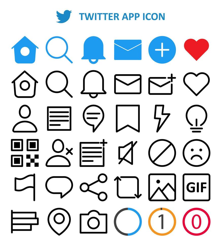 Twitter App Symbol Symbol einstellen Pack zum Grafik Design vektor